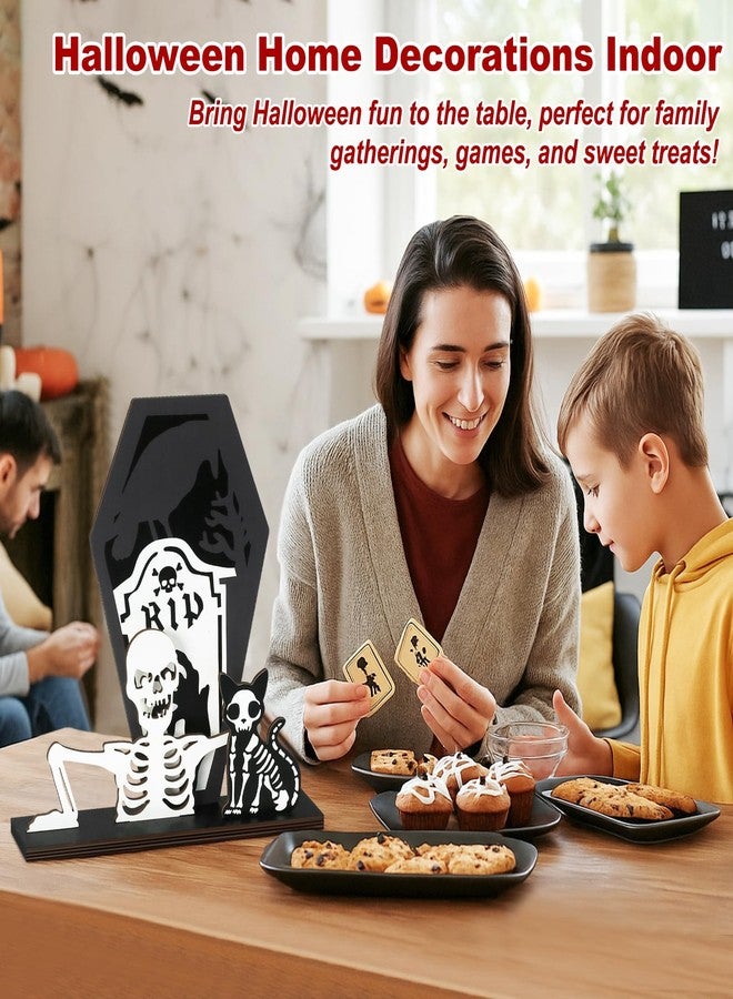 PARTYLOUD Halloween Decorations Indoor, Wooden Black Cat Skeletons Halloween Centerpieces for Tables, Table Decor for Home Bedroom Office - Image 5